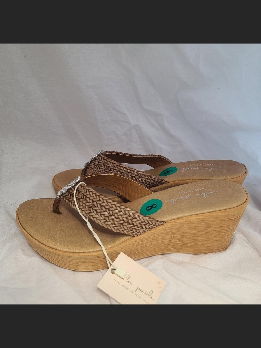 Mula Paoli Brown Braided Wedge Thong Sandals